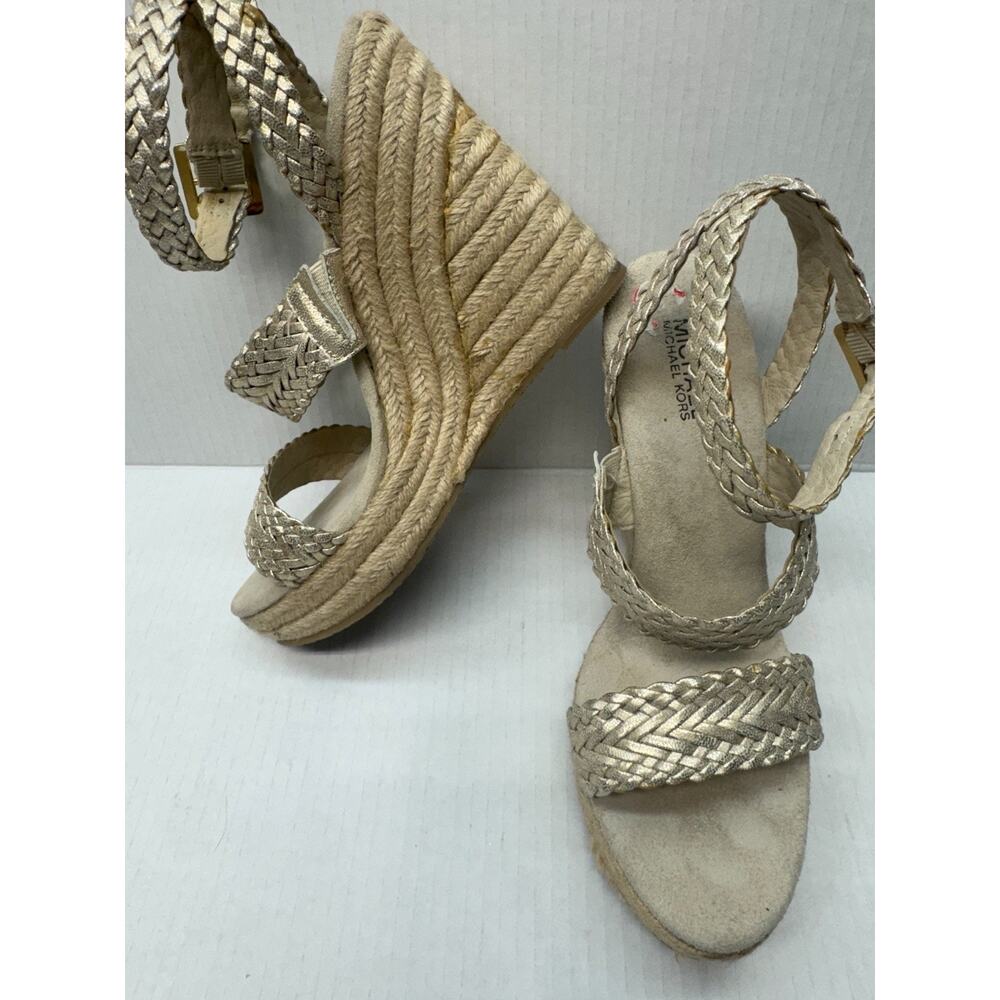 Michael Kors Wedge Sandals Womens Size 10 Gold Metallic Platform Espadrilles GUC